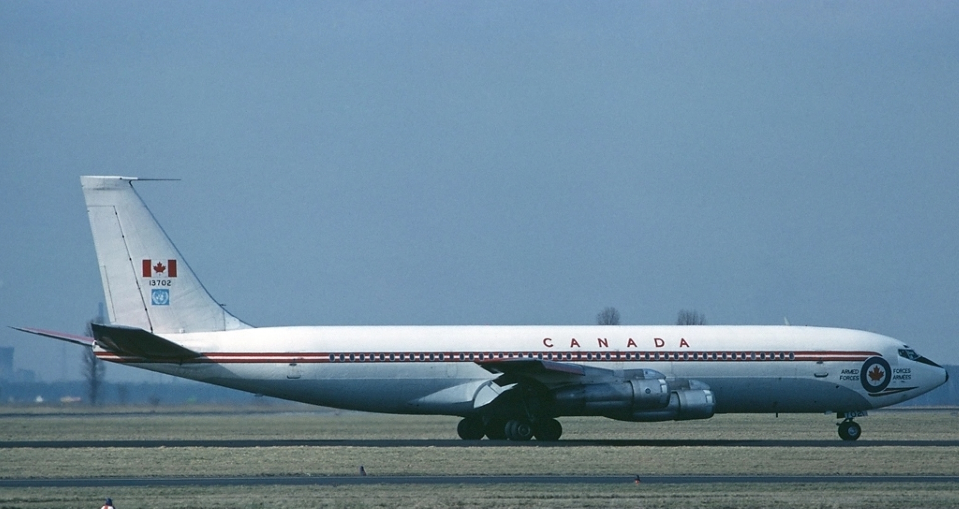 Canadian Armed Forces Boeing 707 (CC-137) at Düsseldorf Airport (Flughafen Düsseldorf) in West Germany.